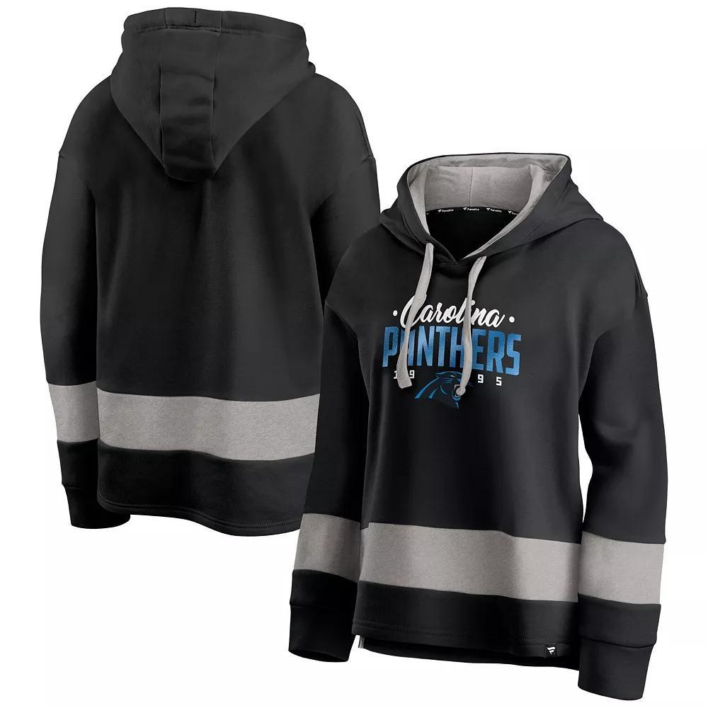Women's Fanatics Black/Gray Carolina Panthers Huddle Up Fundamental Fleece Color Block Pullover Hoodie, Size: 3XL Product Image