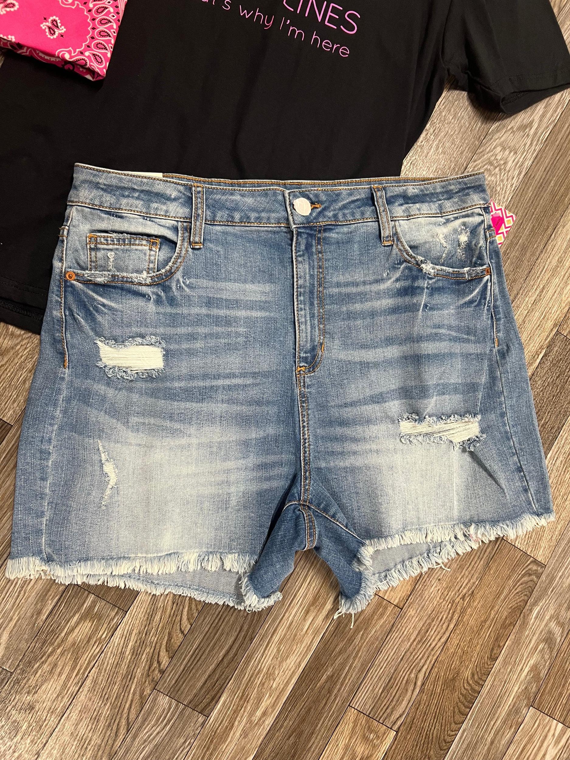 Plus Size SneakPeek Distressed Denim Shorts Product Image