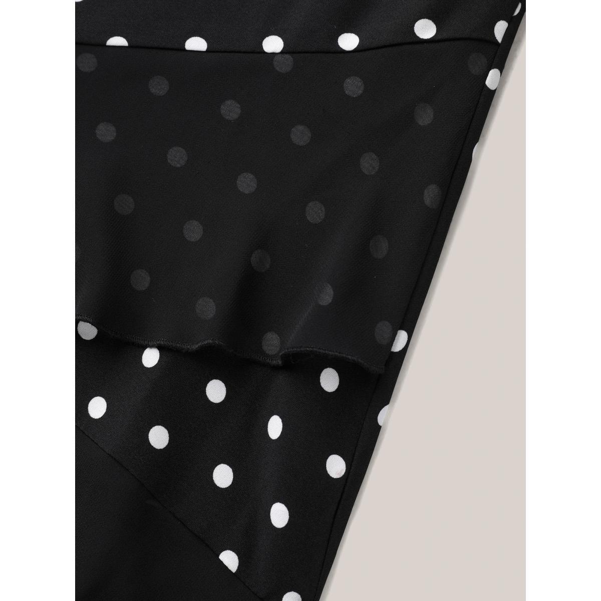 Plus Size Black Polka Dots Spliced Ruffled Hem Shirt Women Short sleeve Round Neck Everyday-Elegant Blouses BloomChic 22-24/3X Product Image