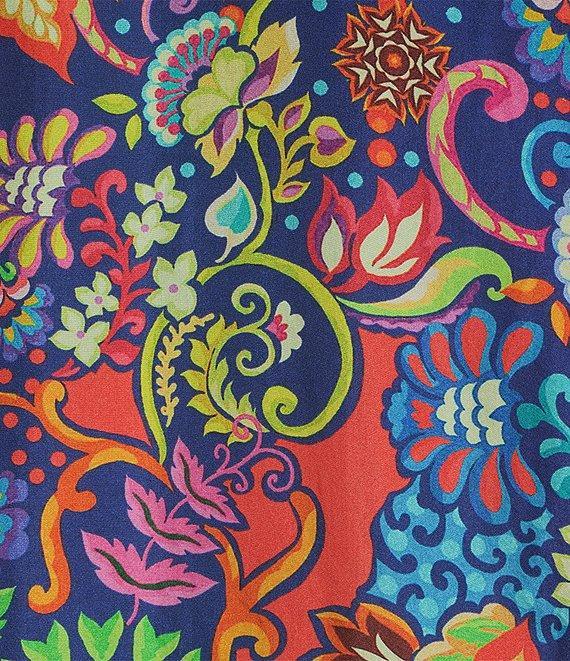 JOHNNY WAS Yuri Mod Floral Print Silk Banded Collar 3/4 Sleeve Five-Button Half-Placket Tunic Product Image