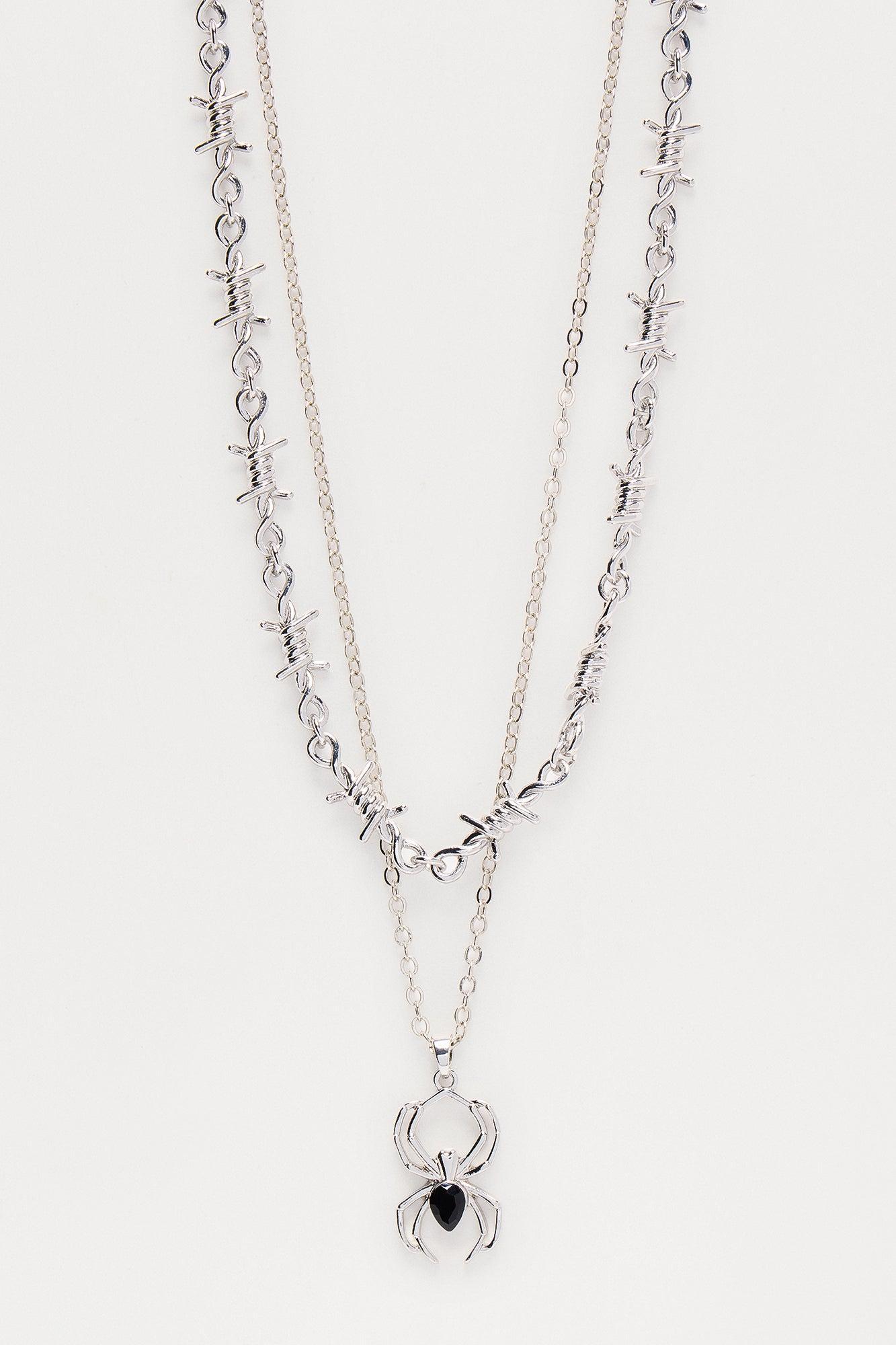 Spider 2 Piece Necklace Set - Silver Product Image