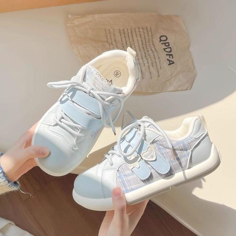 Platform Plaid Panel Sneakers Product Image