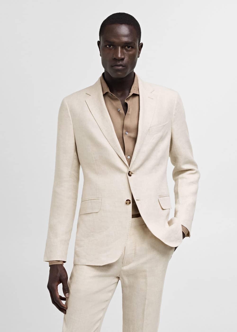 100% linen slim-fit suit blazer - Men | MANGO USA Product Image
