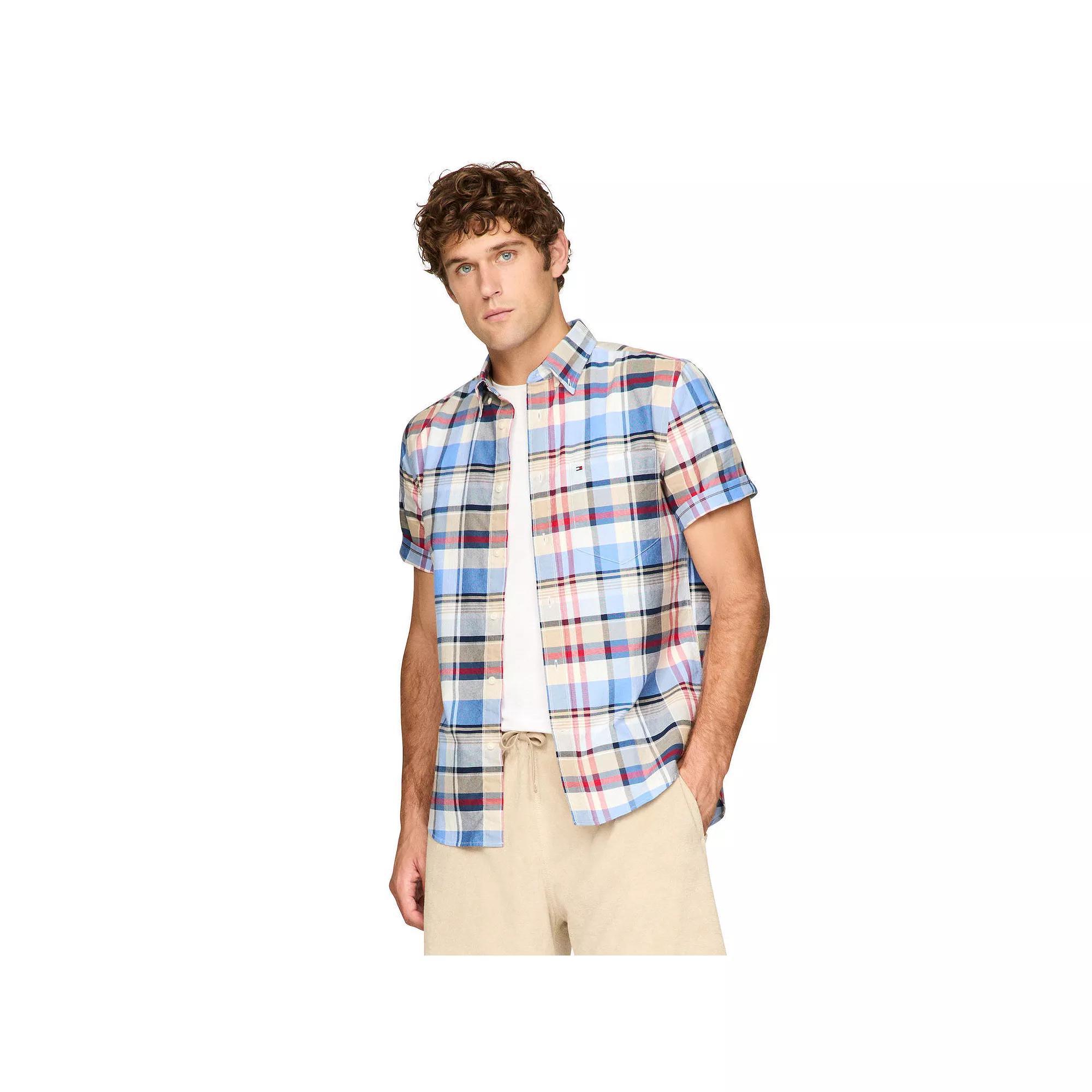 Men's Tommy Hilfiger Short Sleeve Printed Shirt, Size: XL, Red Check Product Image