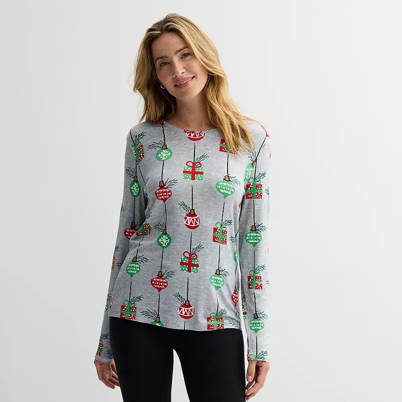Women's Jollidays Long Sleeve Crewneck T-Shirt, Girl's, Size: Medium, Red Snowflakes Product Image