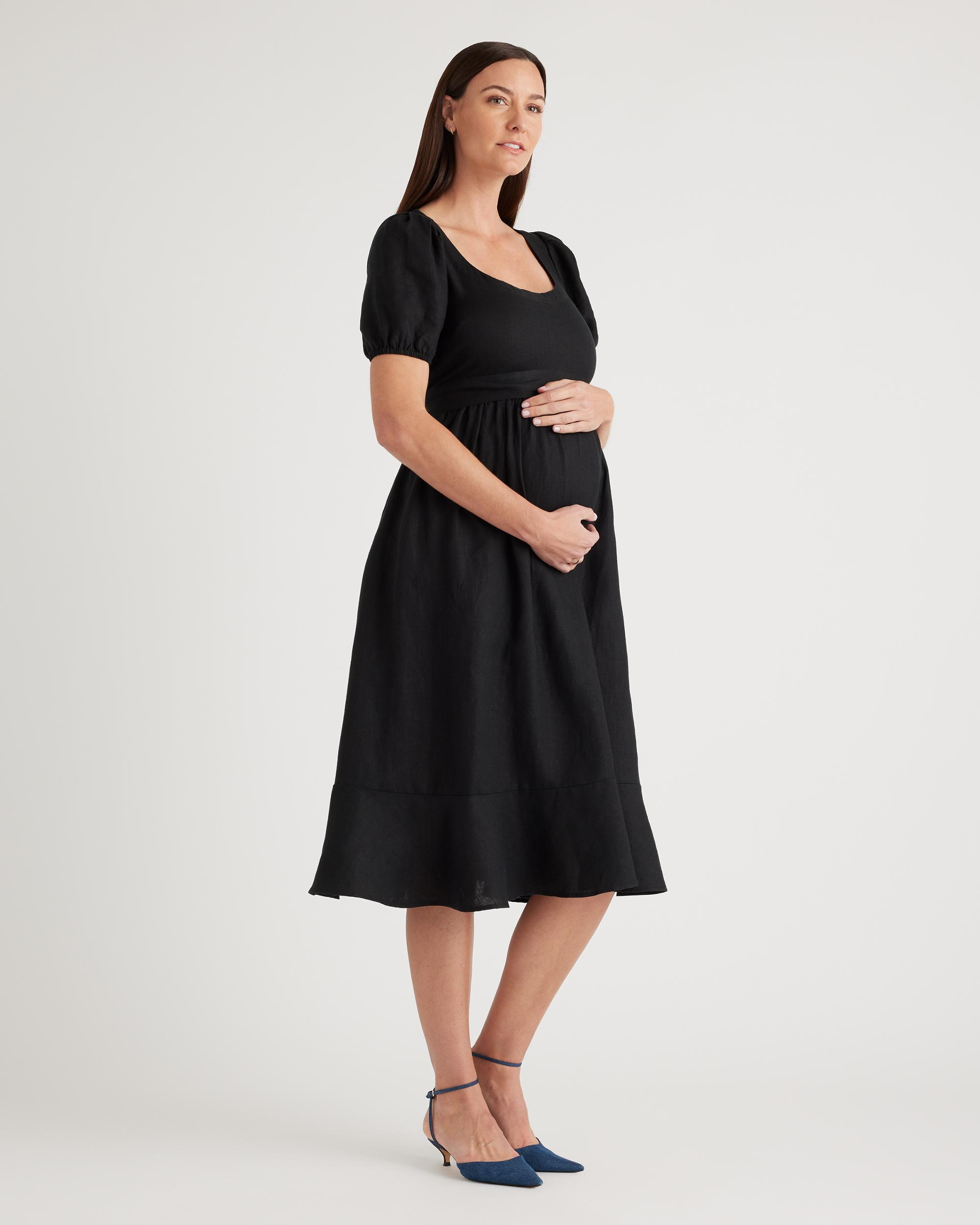 Quince | Women's 100% European Linen Maternity Short Sleeve Midi Dress Size XS, Tencel Product Image