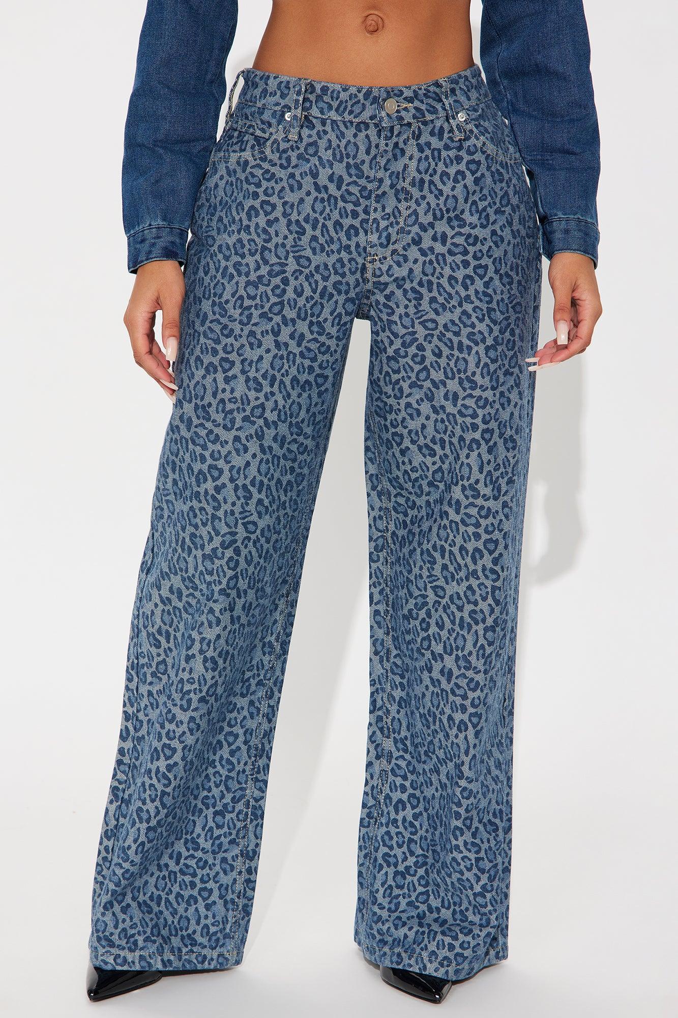 Ferociously Leopard Print Wide Leg Jeans - Medium Wash Product Image