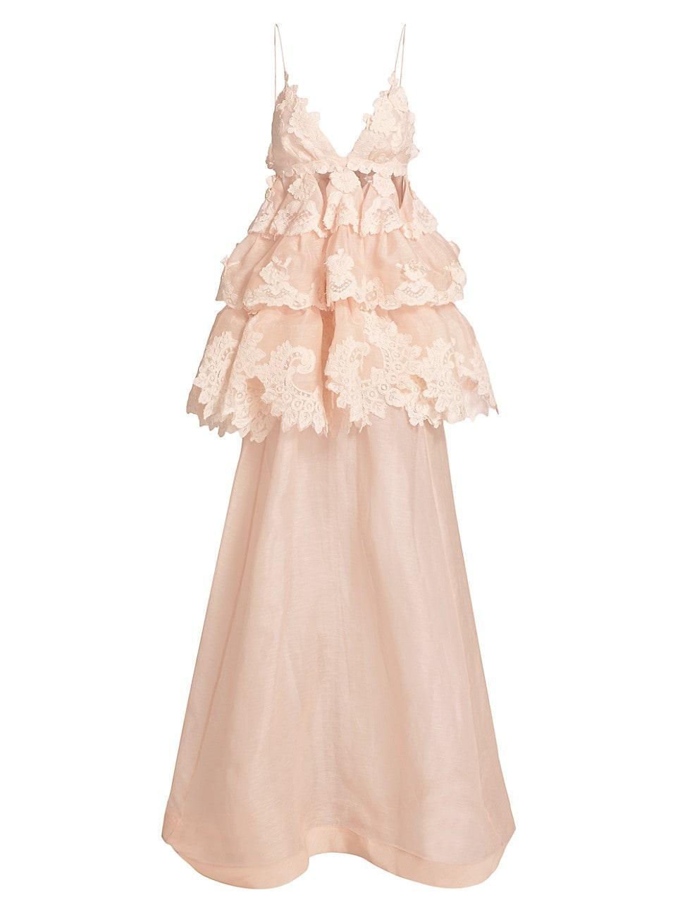 Womens Crush Tiered Lace A-Line Gown Product Image