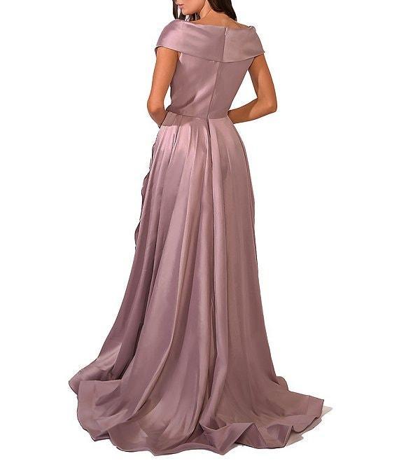 Terani Couture Off-the-Shoulder Cap Sleeve Feather Waist Ball Gown Product Image