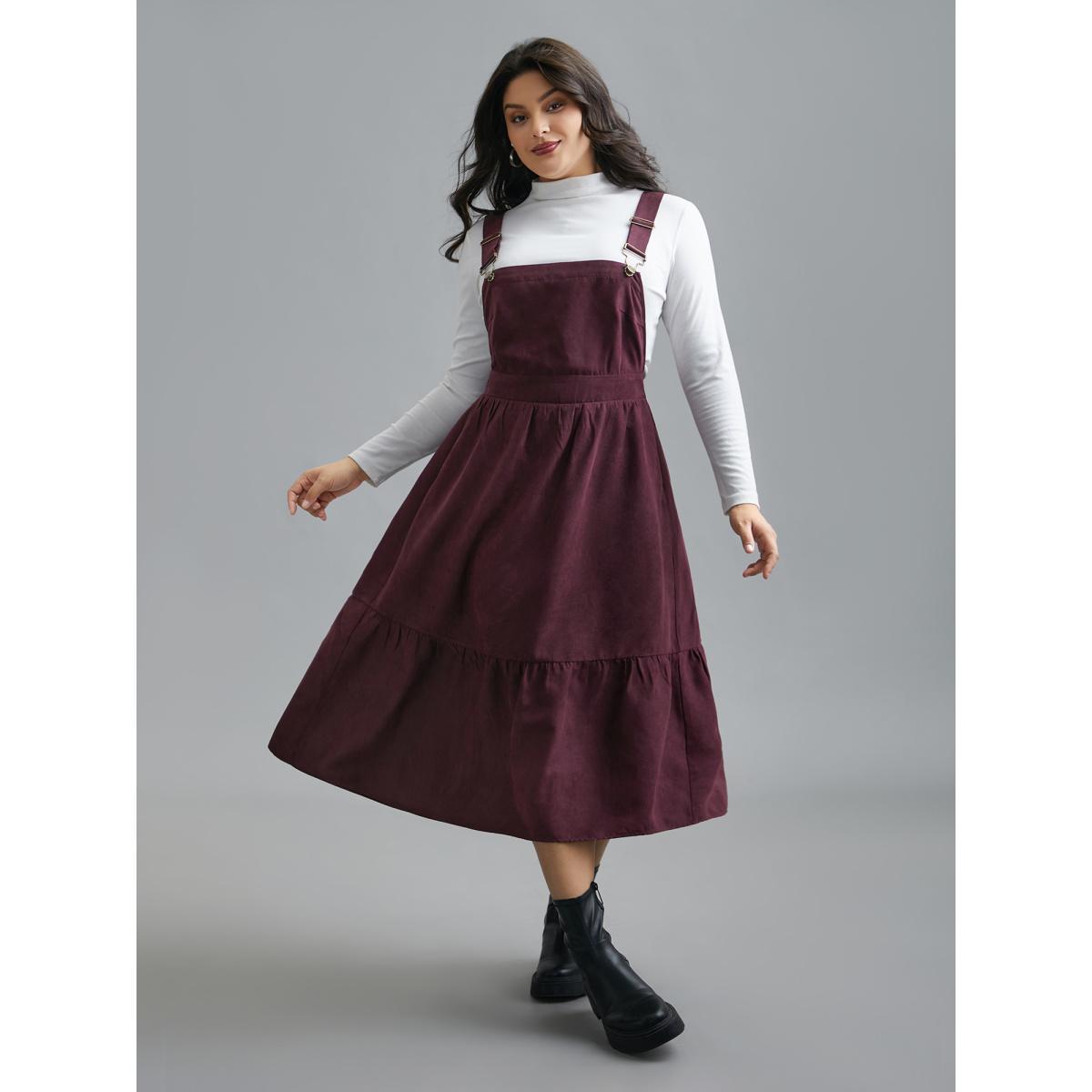 Plus Size Overall Adjustable Straps Tiered Midi Dress Eggplant Women Casual Gathered Non Sleeveless Curvy BloomChic 22-24/3X Product Image