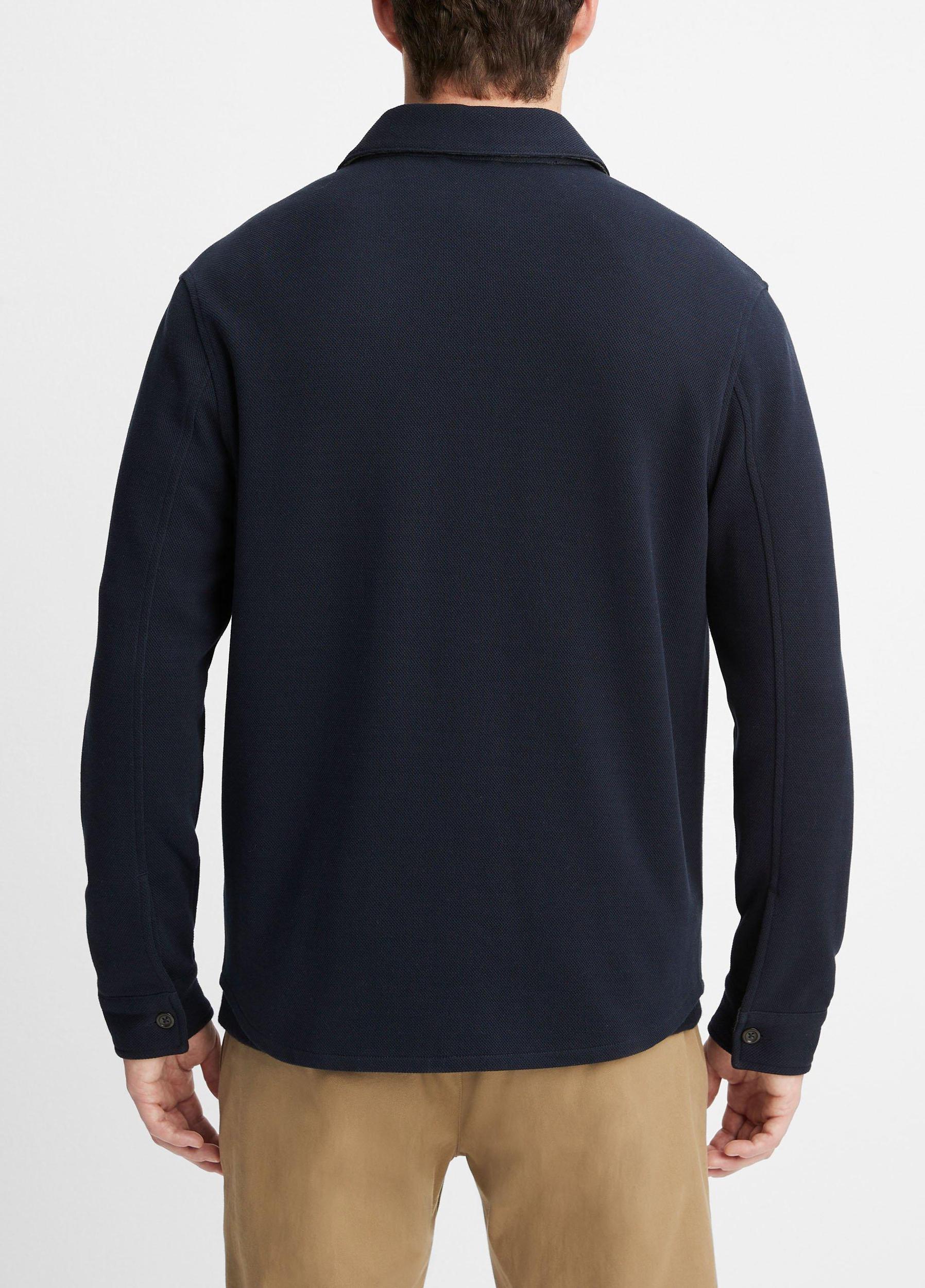 Mens Double-Knit Cotton-Blend Piqu Shirt Jacket, Black/medium Heather Grey, Size L Vince Product Image