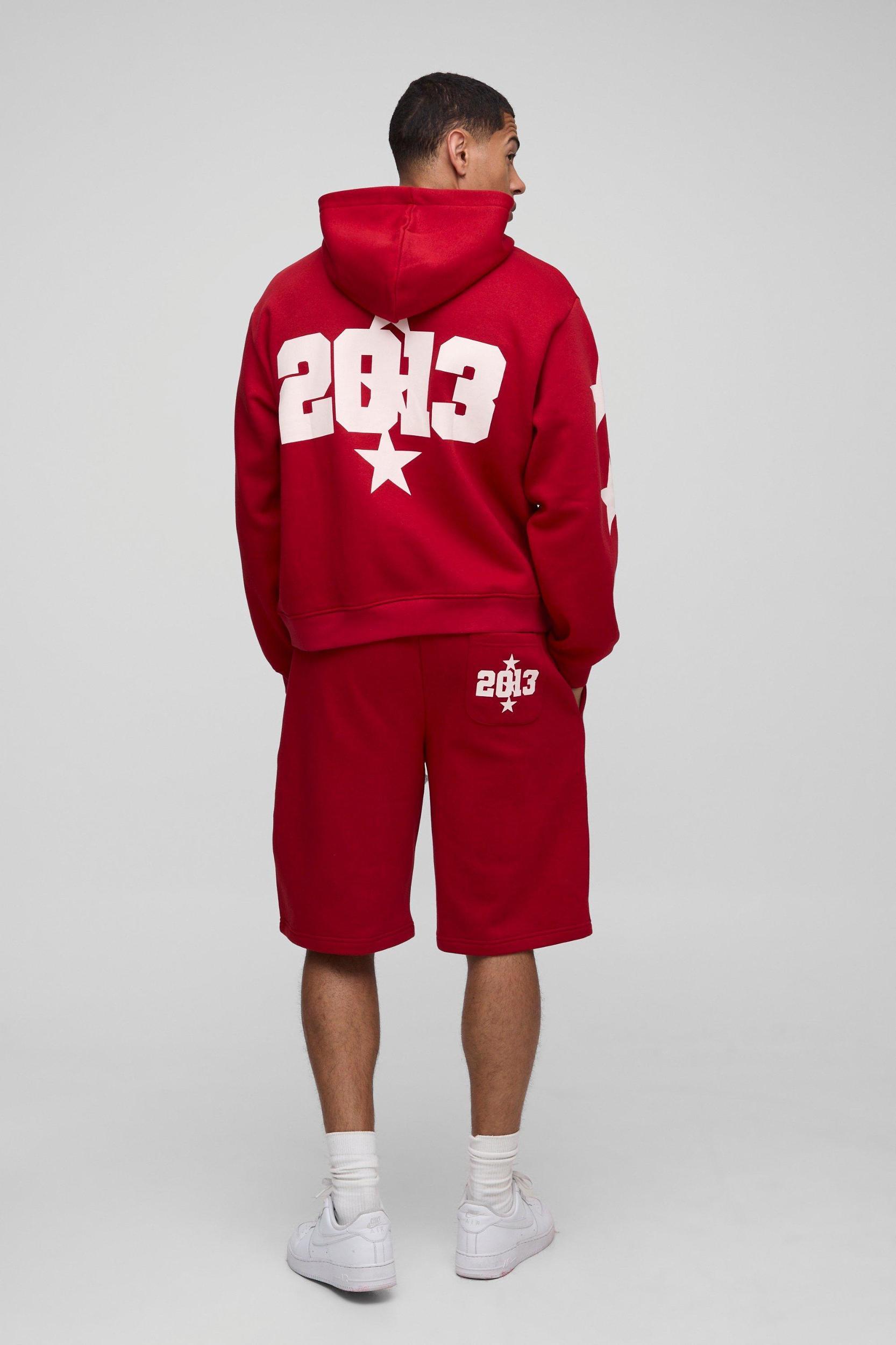 Oversized Boxy Star Short Hooded Zip Tracksuit | boohooMAN USA Product Image