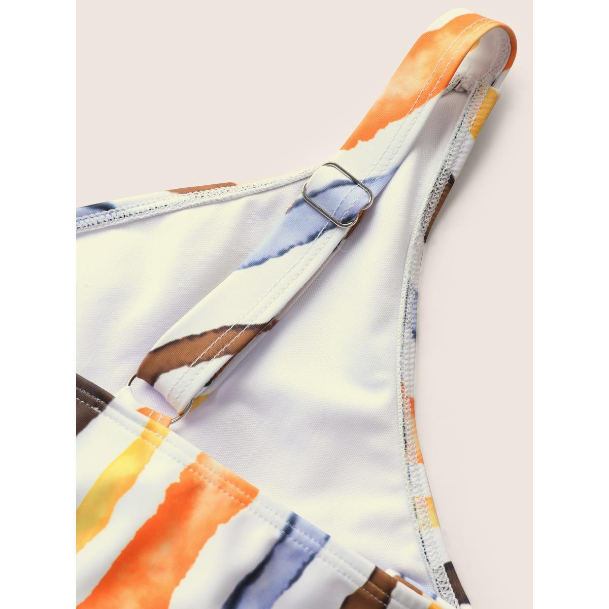Plus Size Overlap Collar Striped Elastic Waist Swim Top Women's Swimwear Multicolor Beach Contrast High stretch Bodycon Overlap Collar Curve Swim Tops BloomChic 14-16/1X Product Image