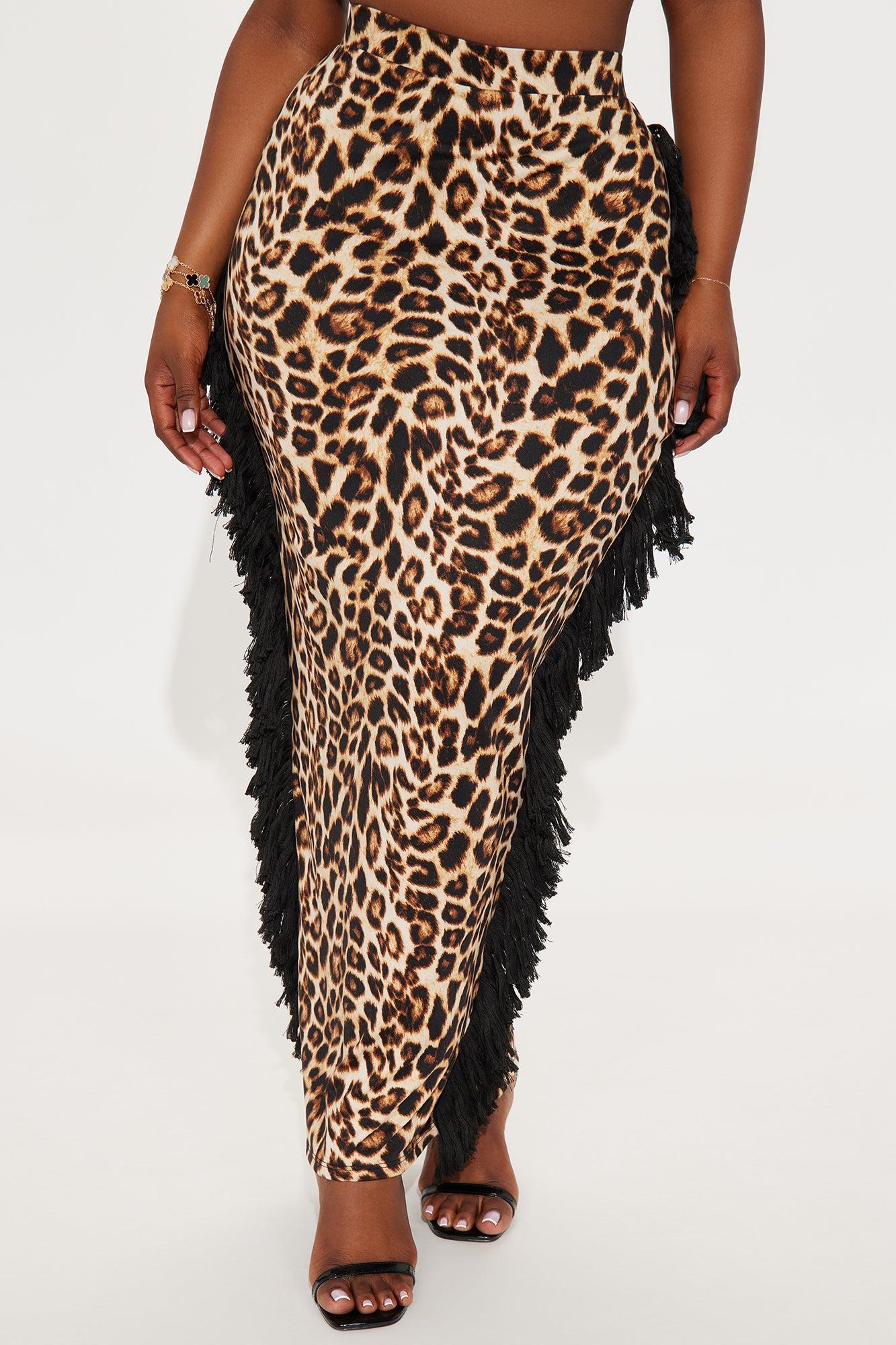 Natural Born Baddie Fringe Maxi Skirt - Leopard Product Image