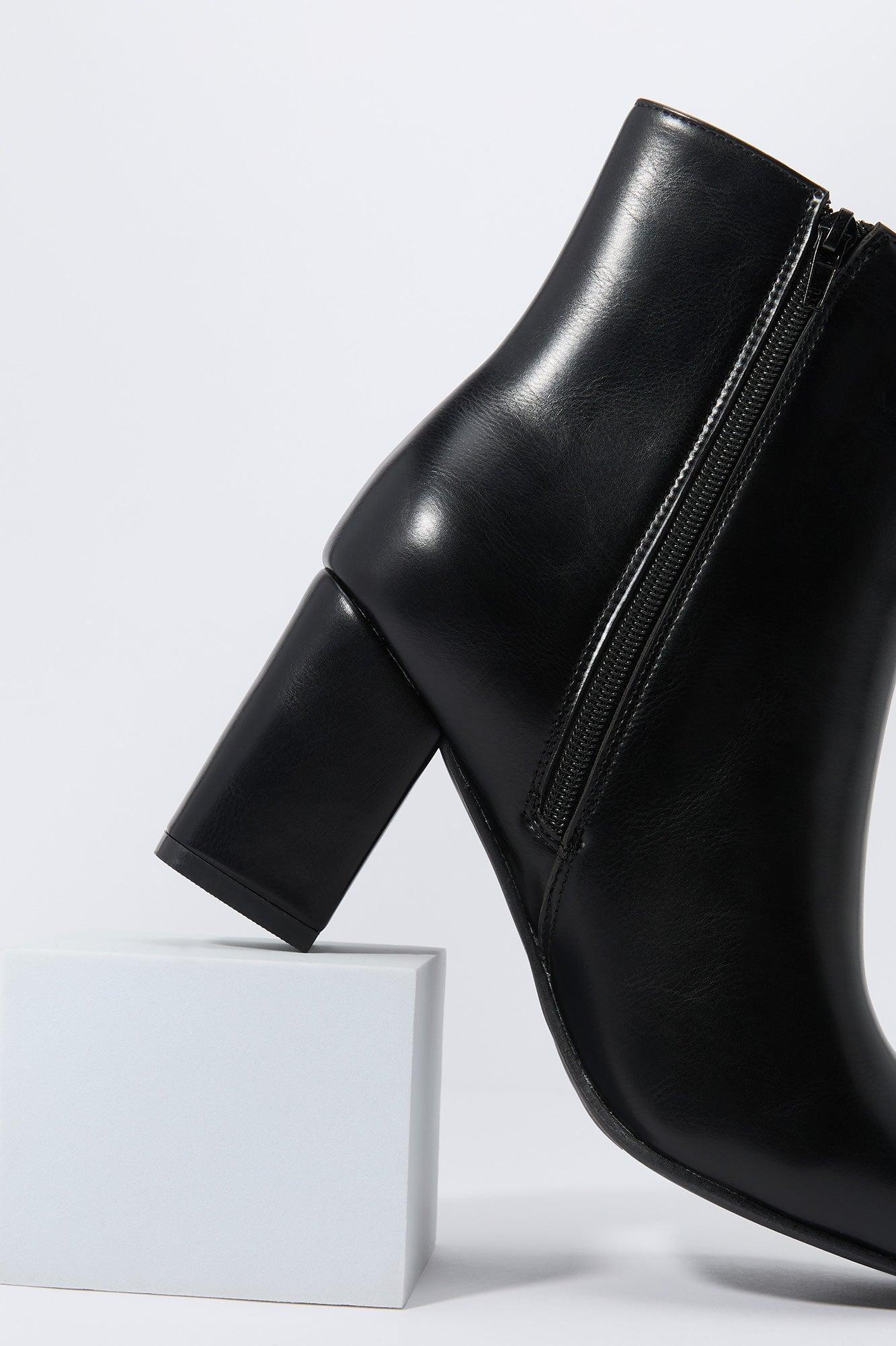 Faux-Leather Pointed Toe Heeled Bootie Female Product Image