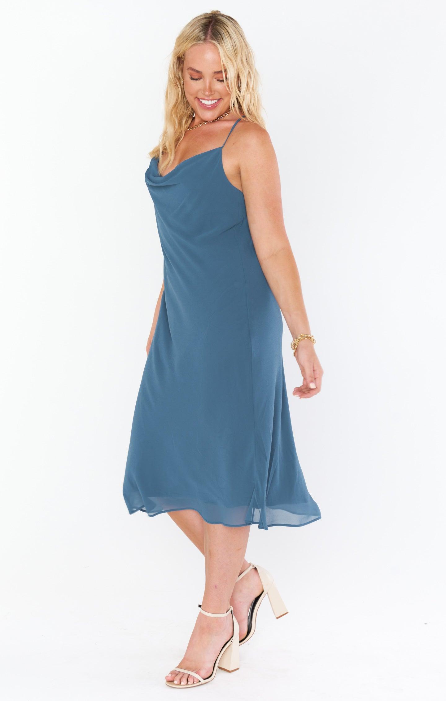 Verona Cowl Dress ~ Slate Blue Chiffon Product Image