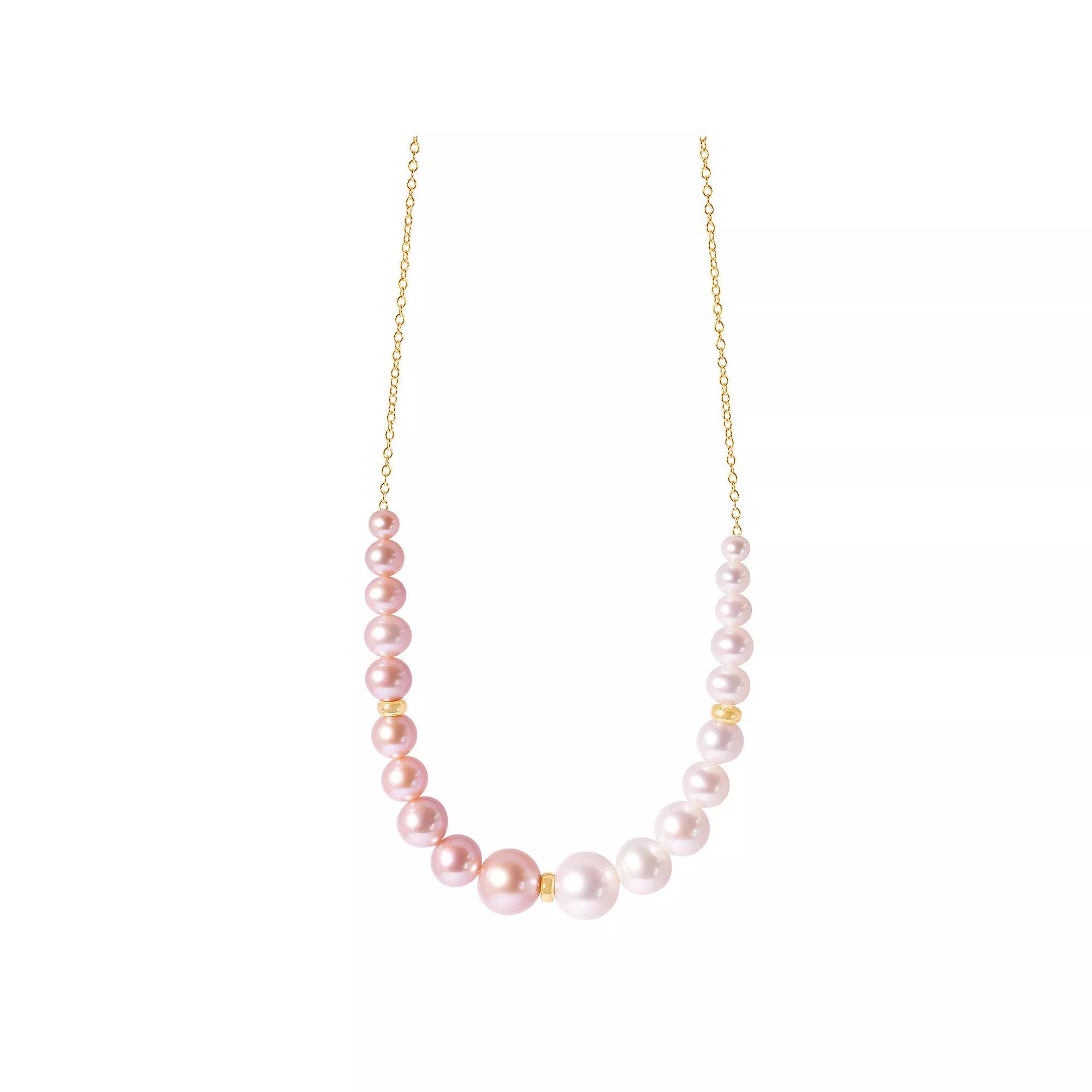 Jewelmak 14k Gold White & Pink Freshwater Cultured Pearl Graduated Necklace, Women's, Size: 17" Product Image