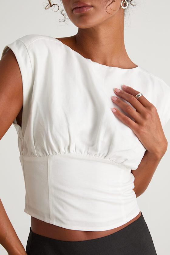 Mavis Ivory Linen Boat Neck Cap Sleeve Top Product Image