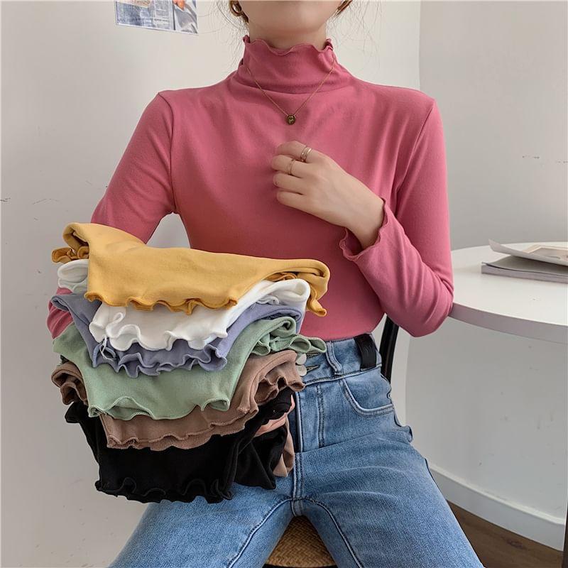 Long-Sleeve Mock Neck Plain Top Product Image