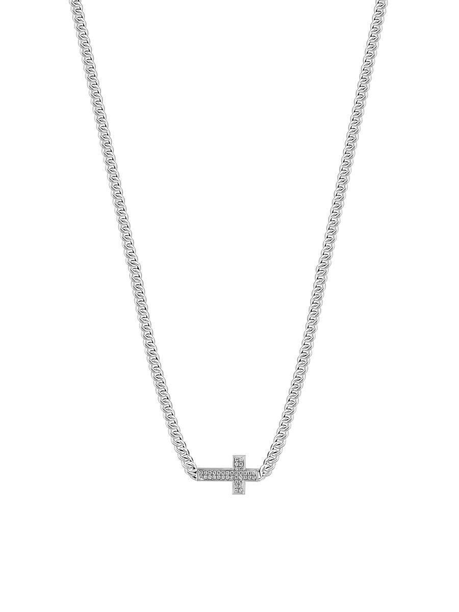 Mens COLLECTION Diamond & 925 Sterling Silver Cross Necklace Product Image