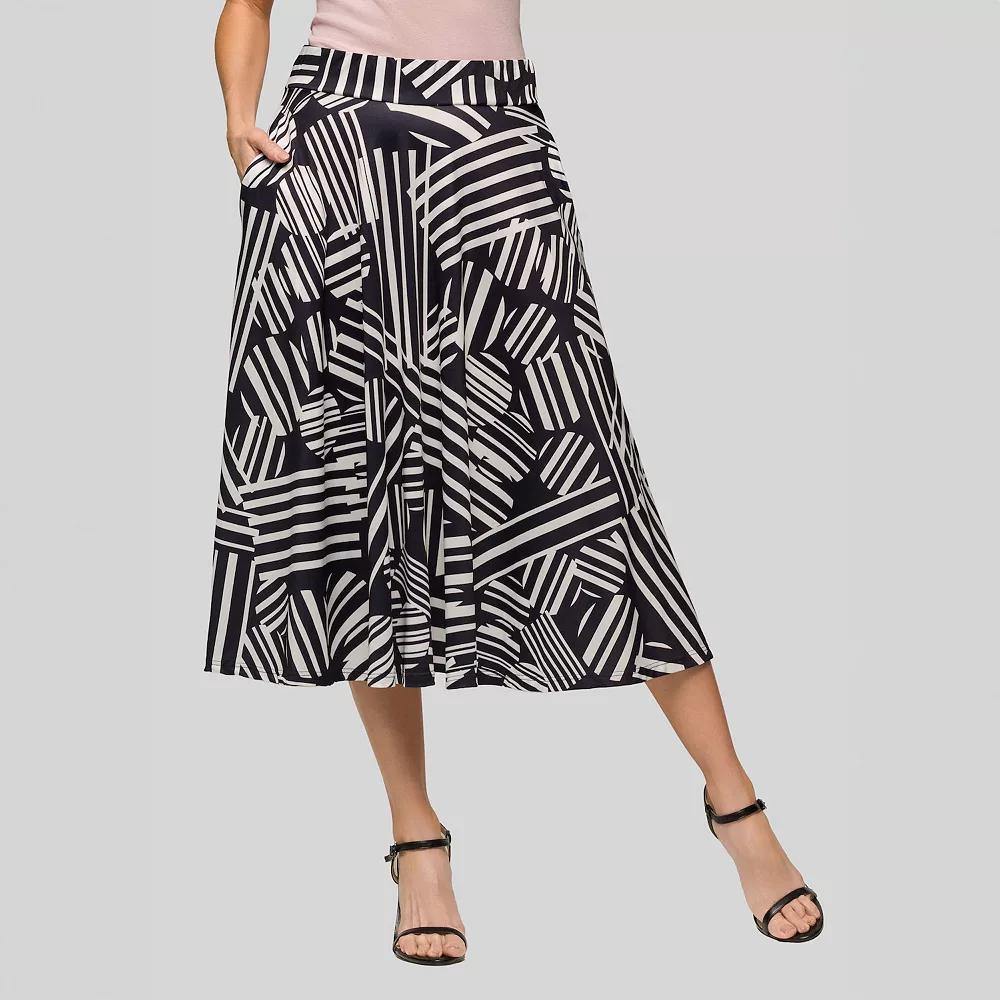Women's 24Seven Comfort Apparel Geometric Print Elastic Waist Pocket Midi Skirt, Size: 1XL, Black Team Product Image