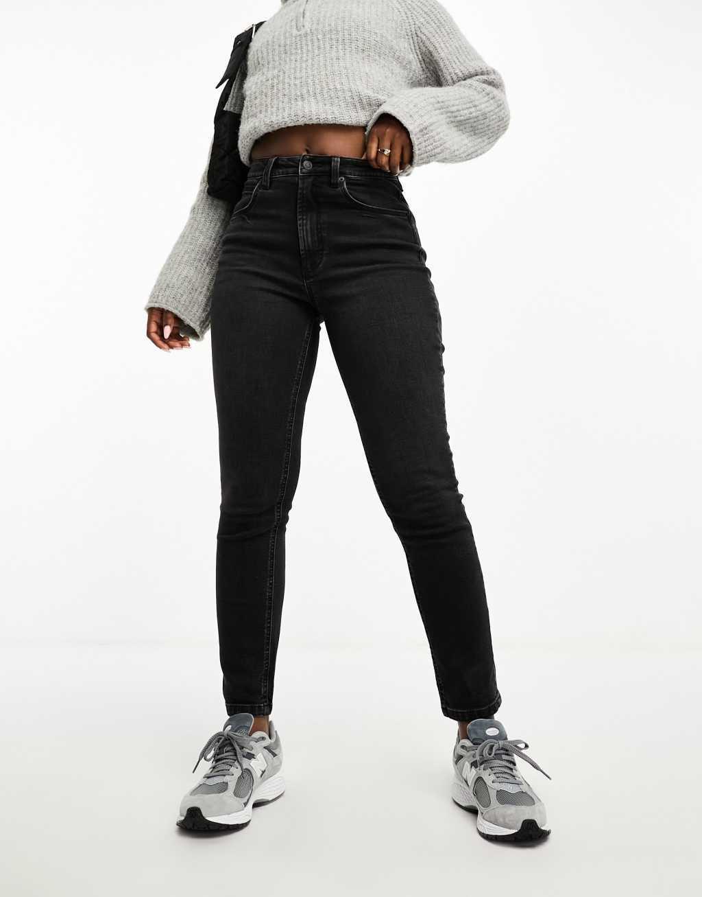 ASOS DESIGN Hourglass slim fit comfort mom jeans in washed black Product Image
