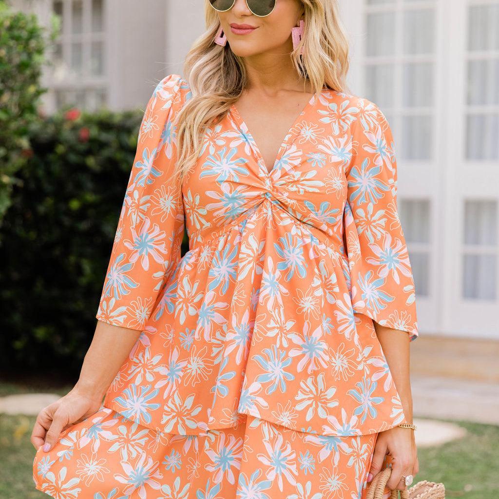 Morning Mimosas Bright Orange Floral Mini Dress FINAL SALE Product Image