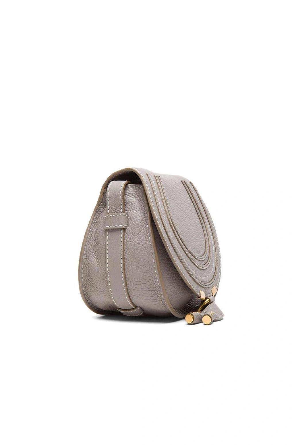 CHLOÉ Small Marcie Grained Calfskin Saddle Bag In Grey Product Image