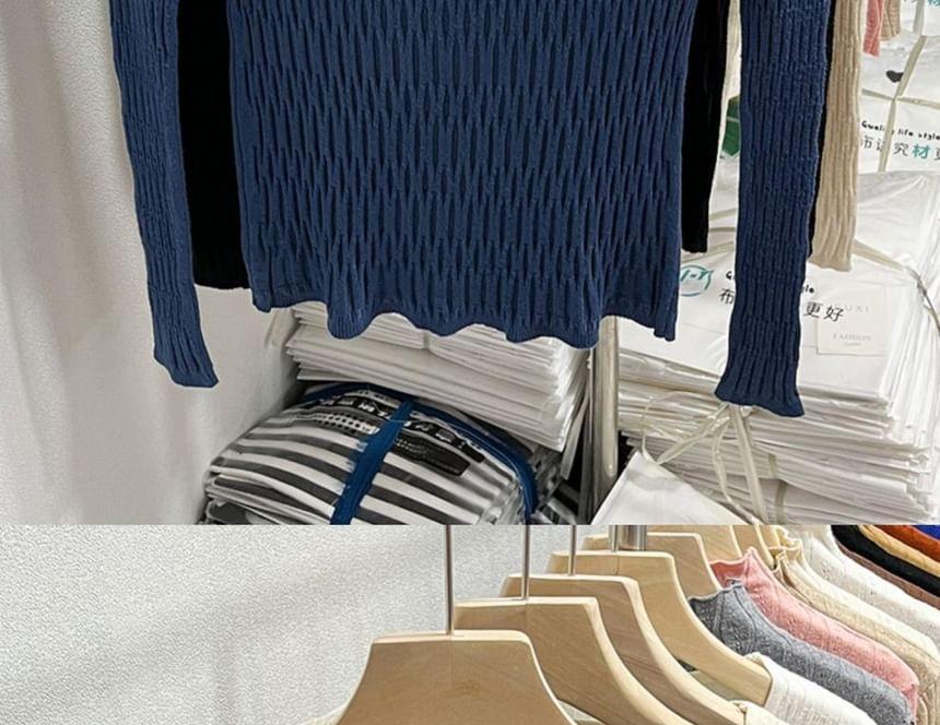 Crew Neck Plain Ribbed Knit Sweater Product Image