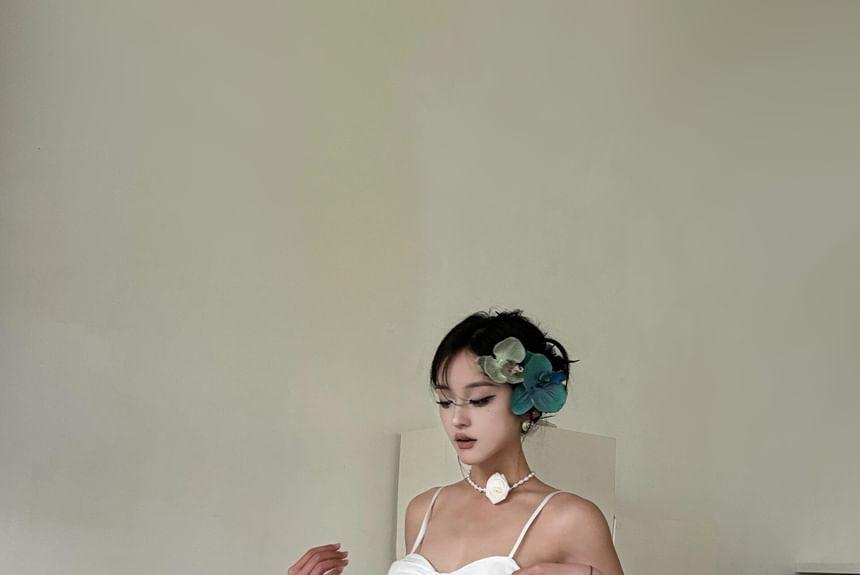 Spaghetti Strap Plain Ruffle Asymmetrical Sundress Product Image