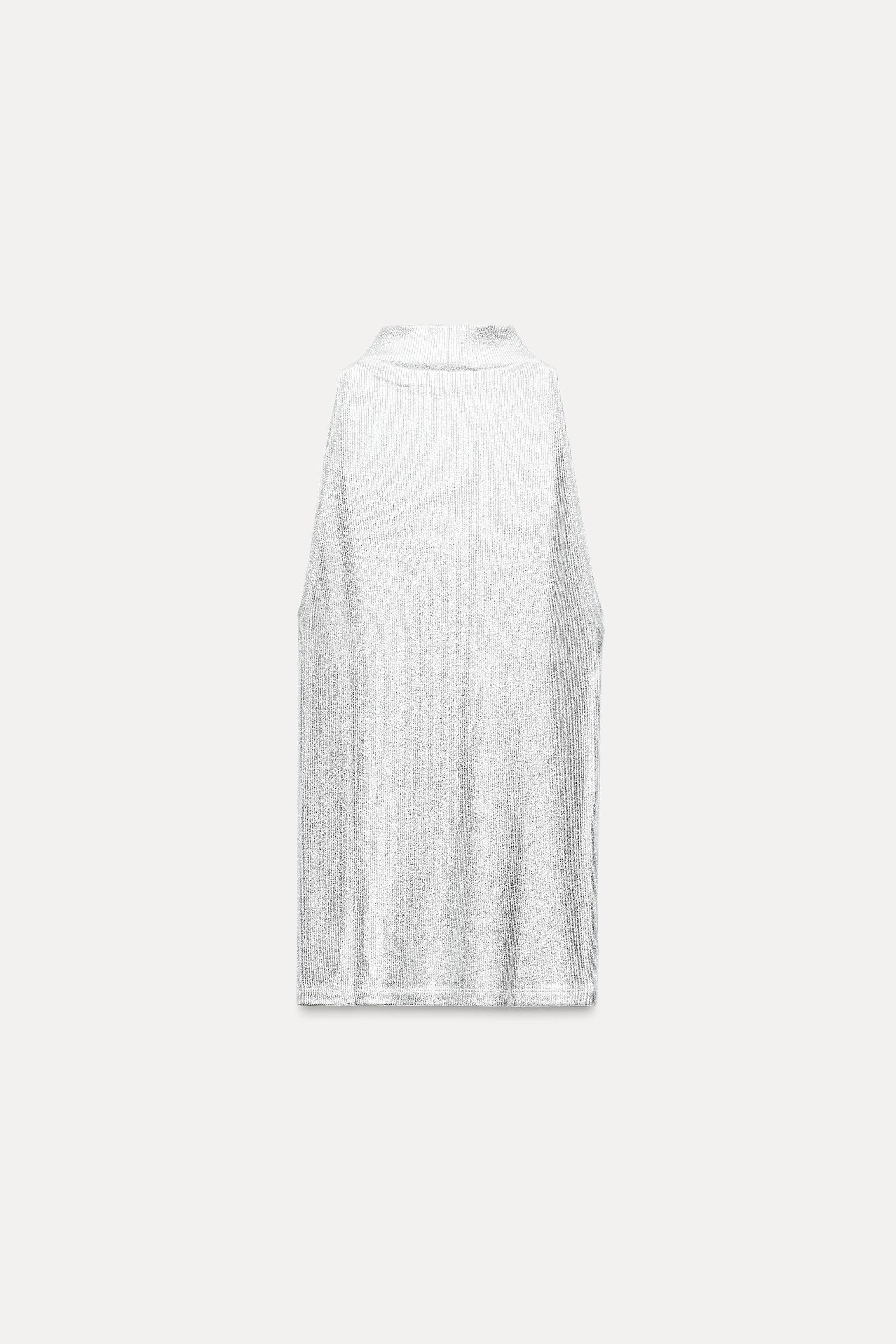 FOIL RIBBED HALTER TOP Product Image