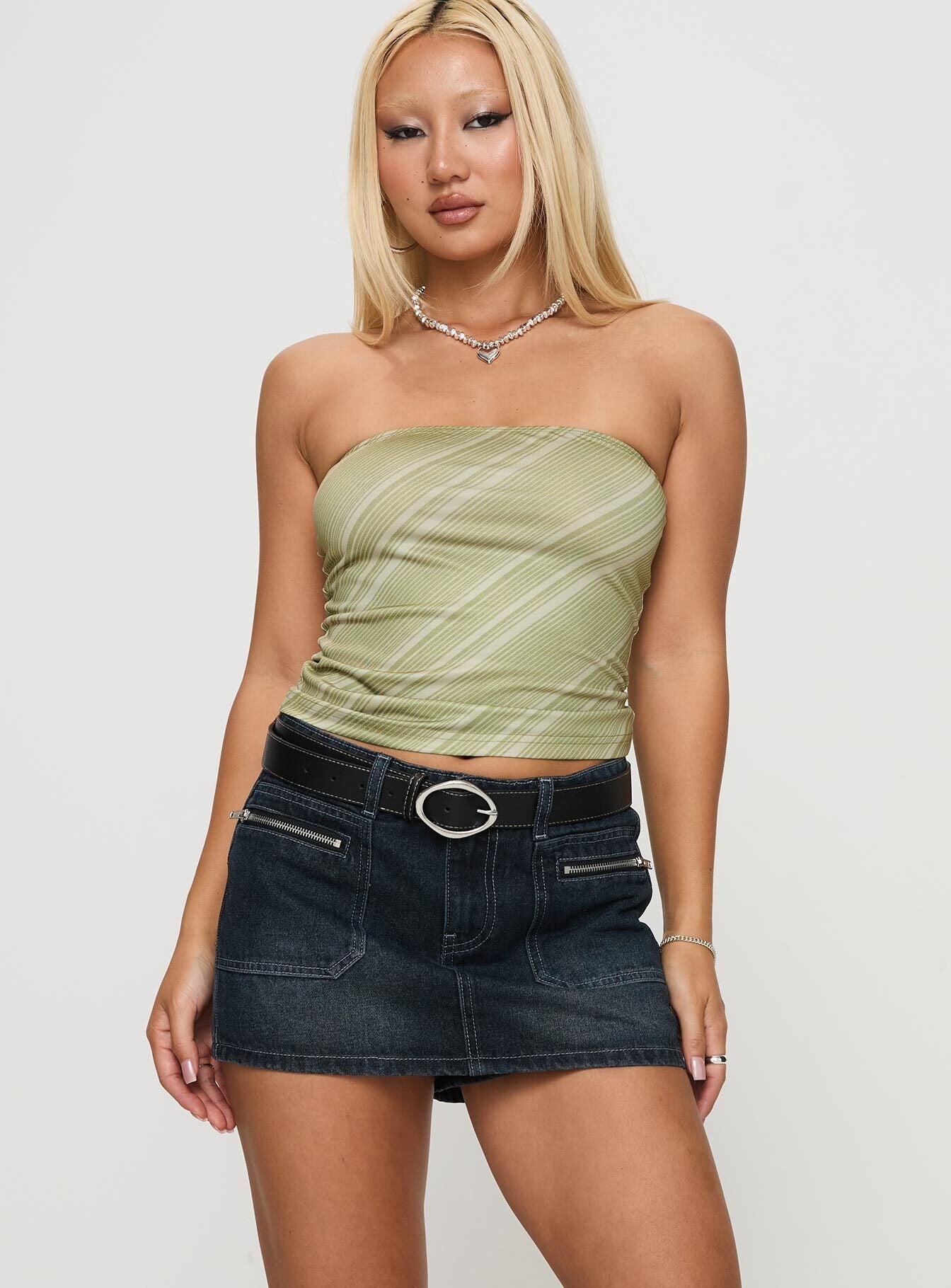Lafina Zip Mini Skort Dark Wash Denim Product Image