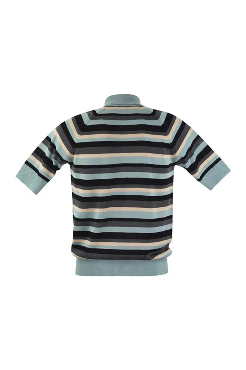 PT TORINO Cotton And Viscose Polo Shirt In Grey/light Blue Product Image
