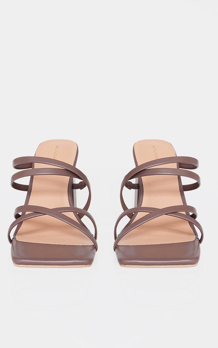Brown PU Wide Fit Square Toe Strappy Block Heeled Mules Product Image
