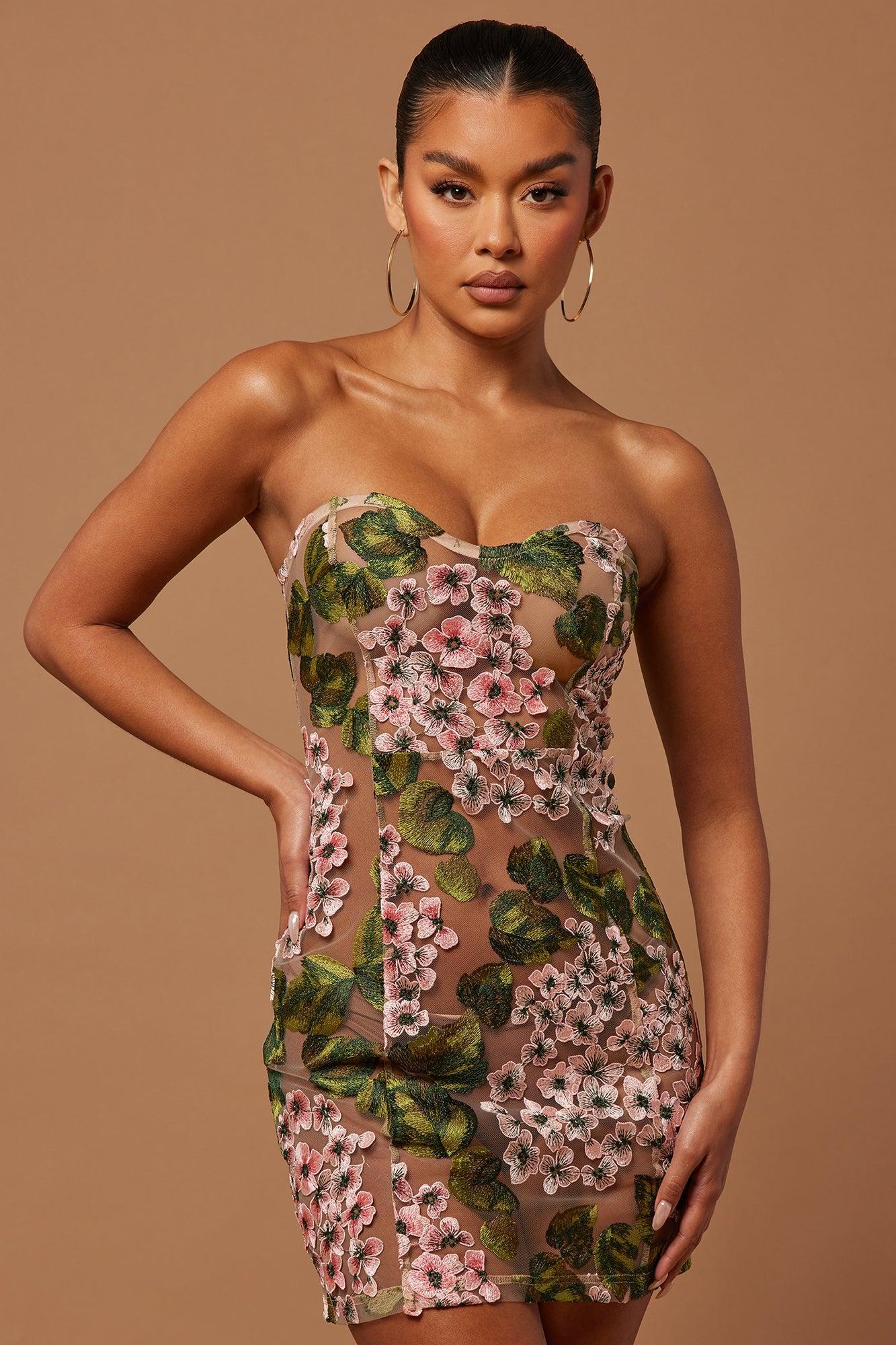 Elodie Strapless Floral Embroidered Mini Dress - Pink/combo Product Image