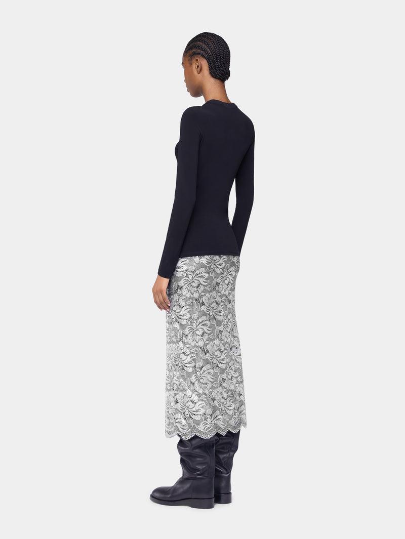 SILVER MIDI SKIRT IN LACE Product Image
