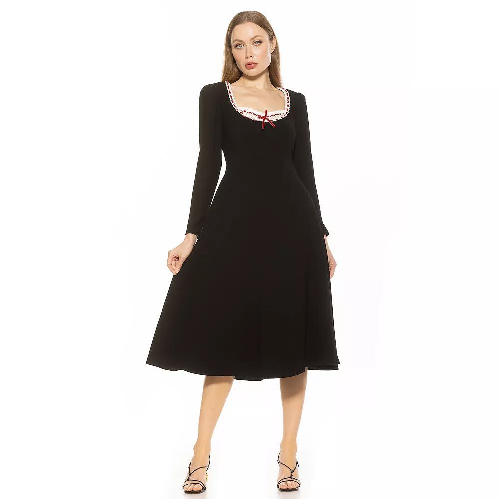 Women's ALEXIA ADMOR Zenaida Lace Portrait Neck Midi Dress, Size: 6, Ditzy Floral Product Image