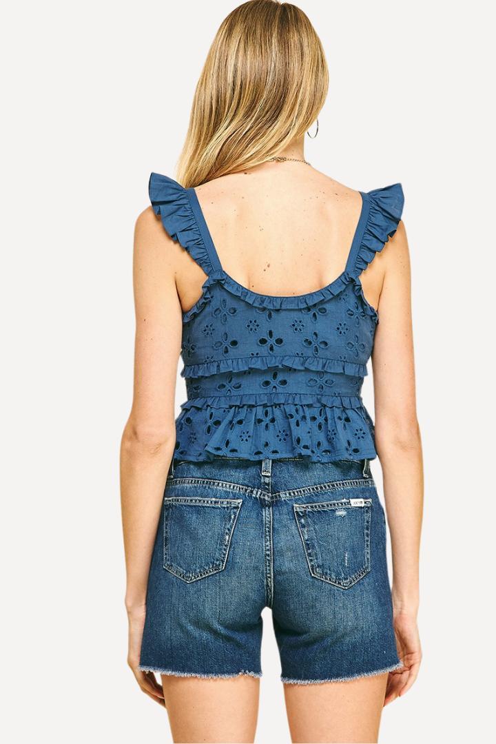 Eyelet Cropped Ruffle Tank Top Product Image