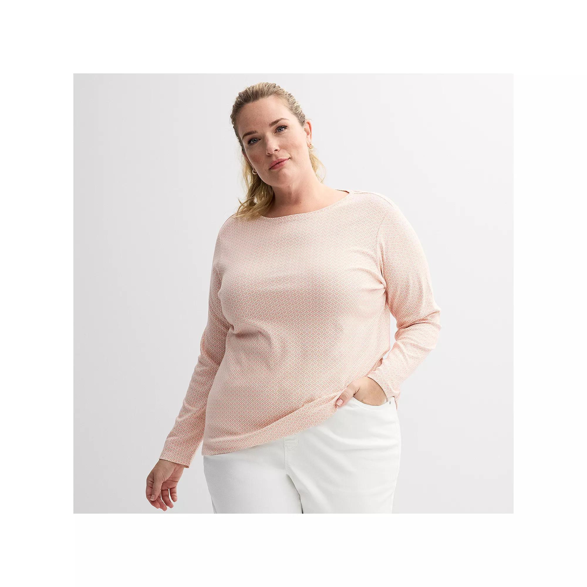Plus Size Croft & Barrow® Essential Crewneck Long Sleeve Tee, Women's, Size: 1XL, Navy Night Red Product Image