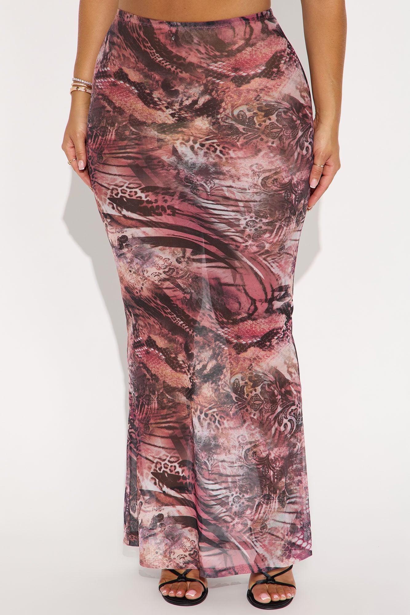 Layla Sheer Animal Print Mesh Maxi Skirt - Brown/combo Product Image