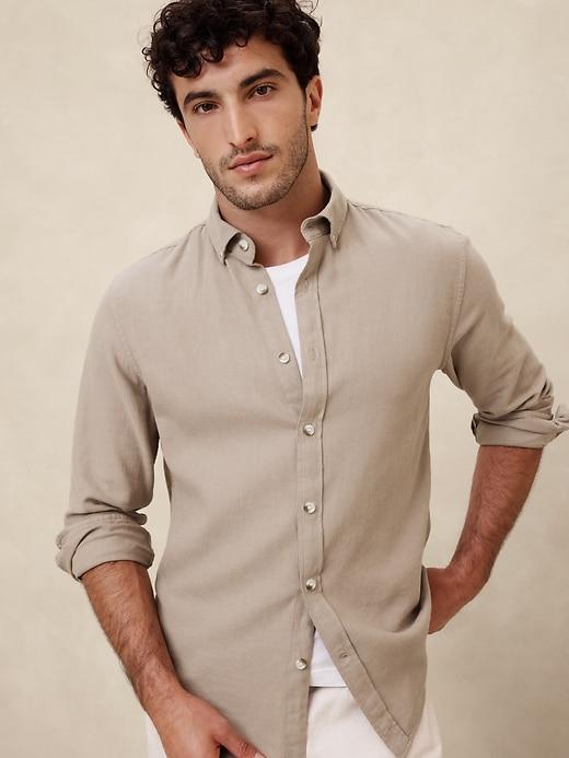 Slim Cotton-Linen Flannel Shirt Product Image