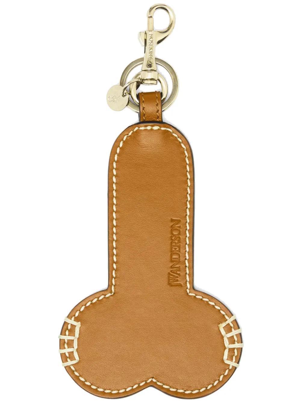 JW ANDERSON Contrast Topstitch Leather Penis Keyring In Brown Product Image