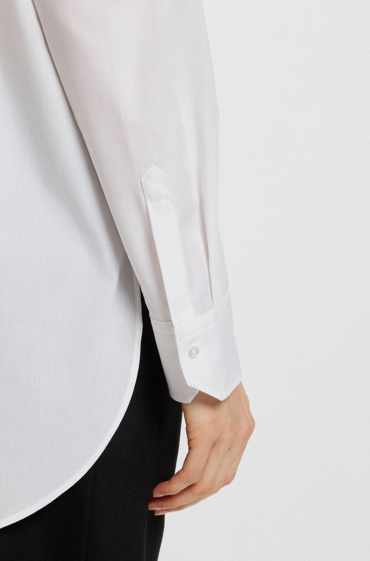 HUGO - Oversize-fit blouse in cotton canvas with embroidered logo - White Product Image