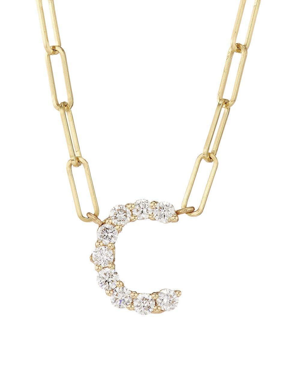 Womens 14K Yellow Gold & 0.40 TCW Diamond Large Initial Pendant Necklace Product Image