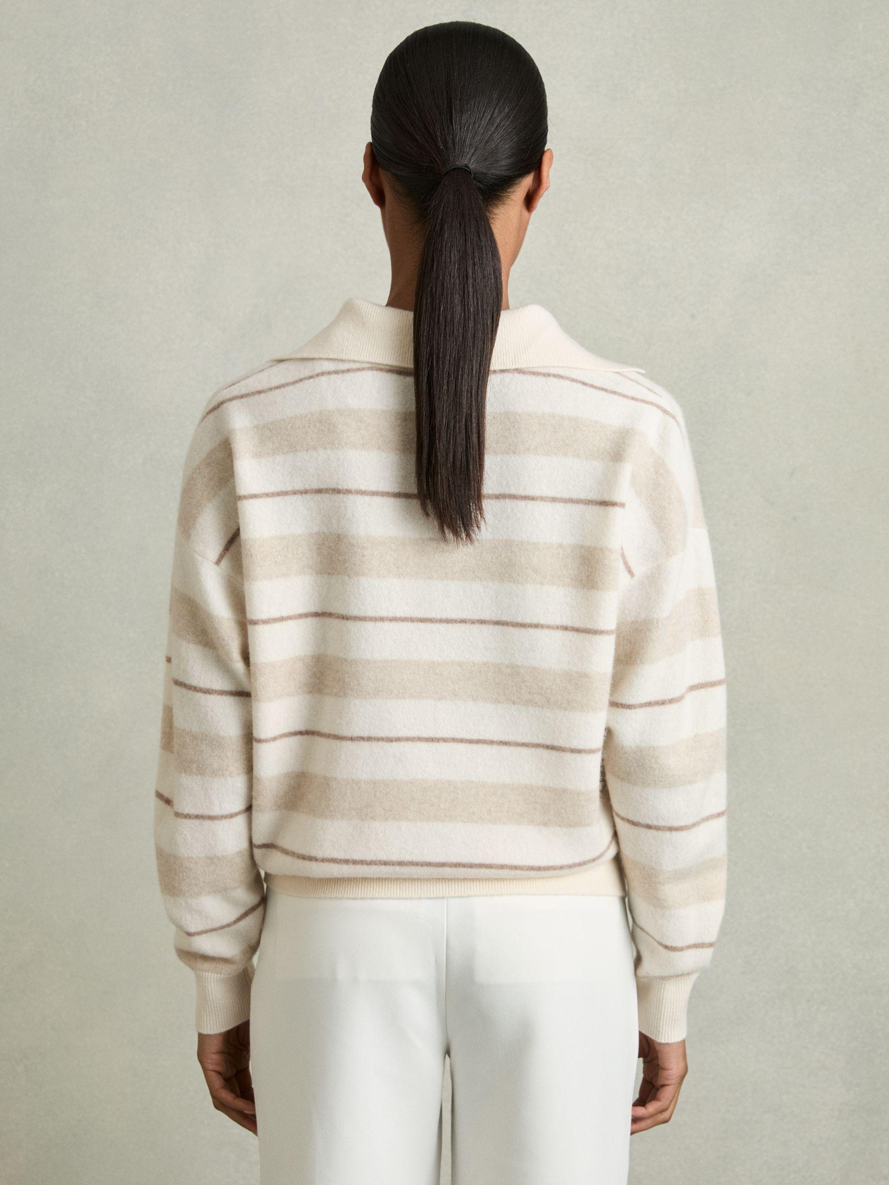 Wool-Cashmere Stripe Open-Collar Jumper in Neutral Product Image