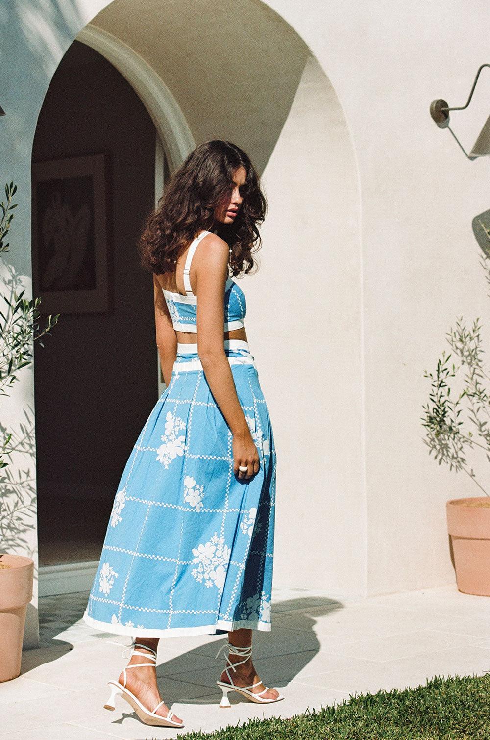 Estelle Midi Skirt - Check Flowers Product Image