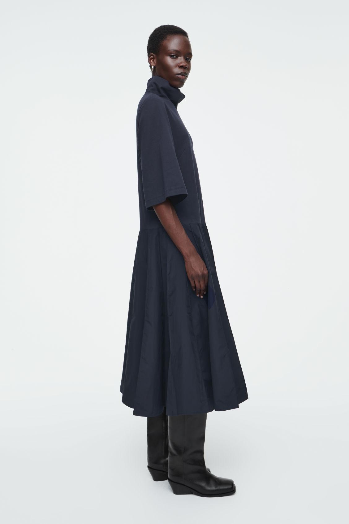 FUNNEL-NECK PANELED MIDI DRESS Product Image