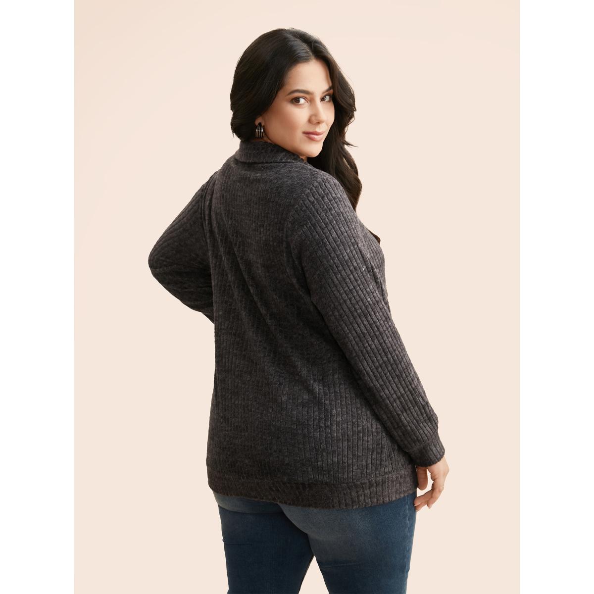 Plus Size Solid Pit Strip Stretch Sweatshirt Women DimGray Casual Texture V-neck Everyday Sweatshirts BloomChic 28/5X Product Image
