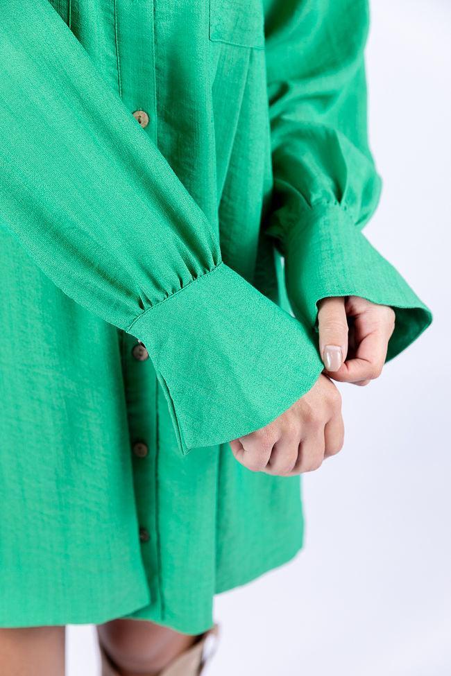 Write This Down Green Button Up Shirt Dress FINAL SALE Product Image