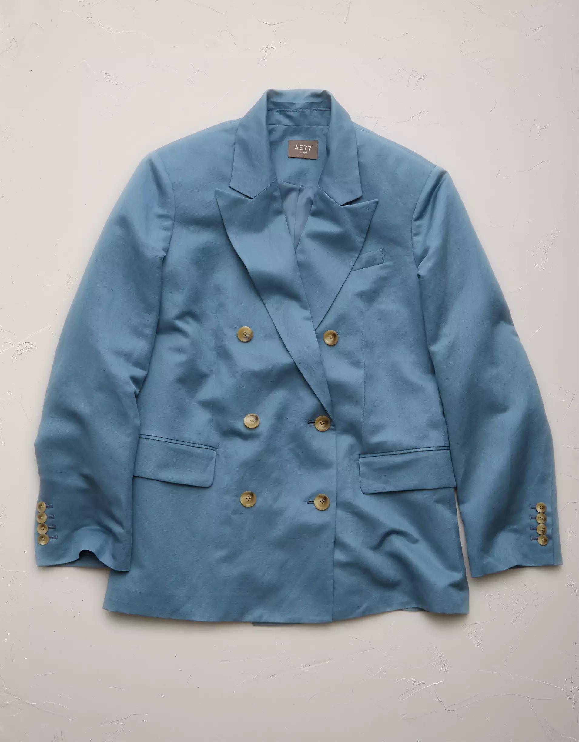AE77 Premium Linen-Silk Blend Double-Breasted Blazer Product Image
